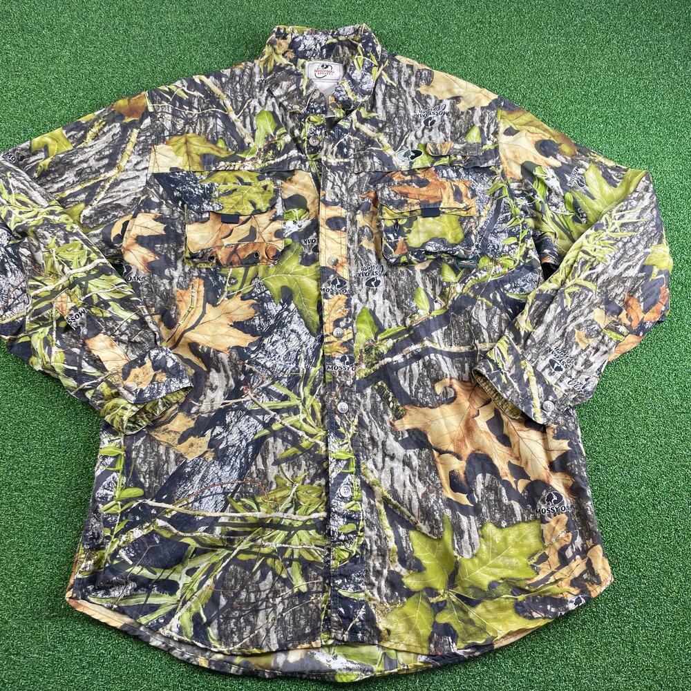 Vintage 90s Mossy Oak Camouflage Long Sleeve Button Down Hunting Shirt Sz M